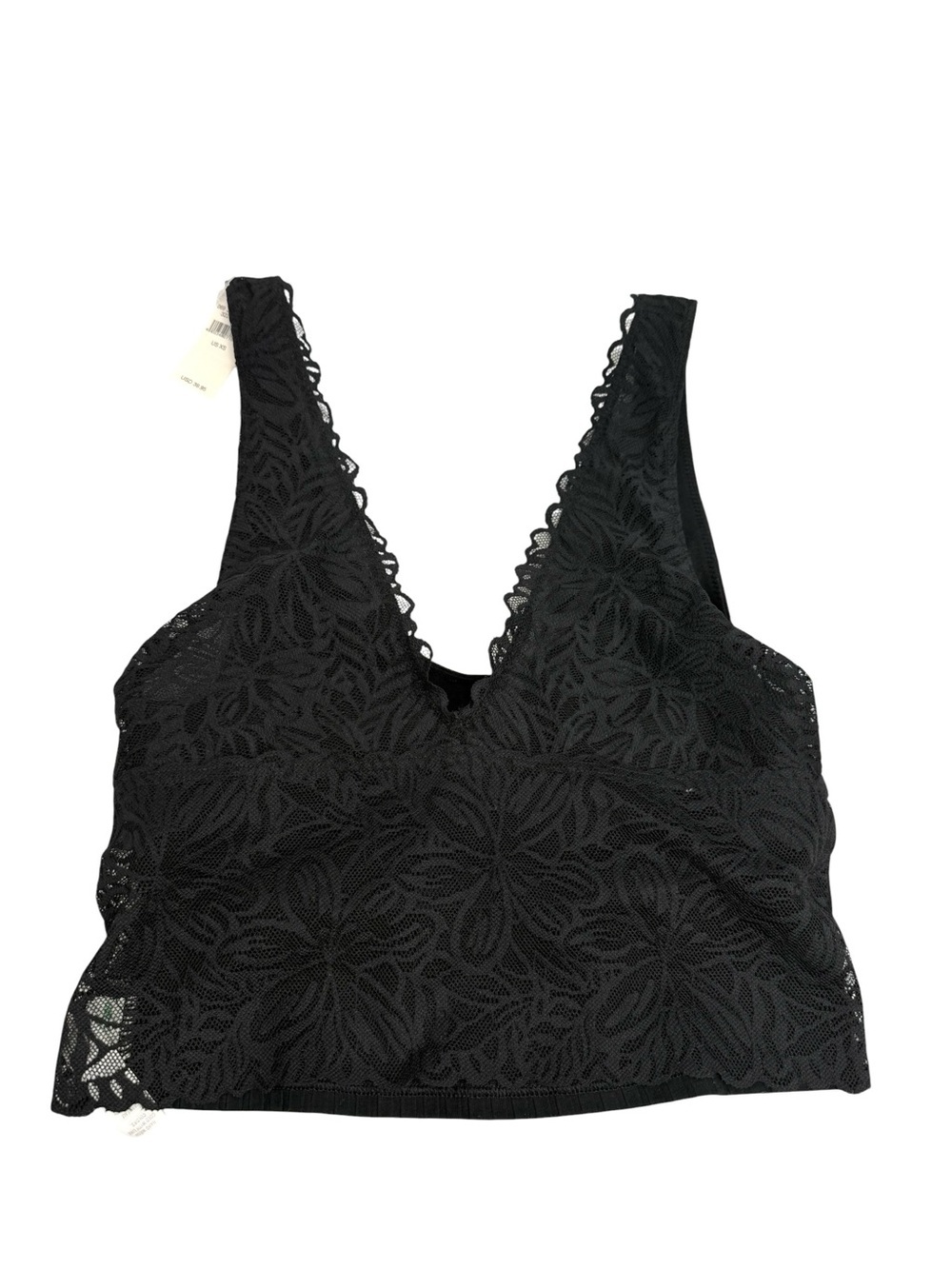 Aerie black floral lace vneck bralette ribbed back pull on new with tags size XS